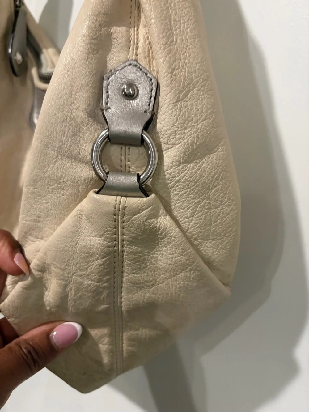 Coach Ashley Cream Leather Hobo with Metallic Trim and Dark Handles